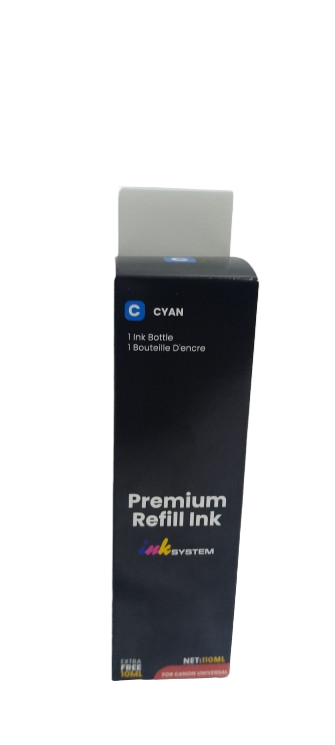 Premium Cyan Refill Ink – Bold Prints. Lasting Impact. Premium Cyan Refill Ink Bottle 110ML for Canon and HP printers